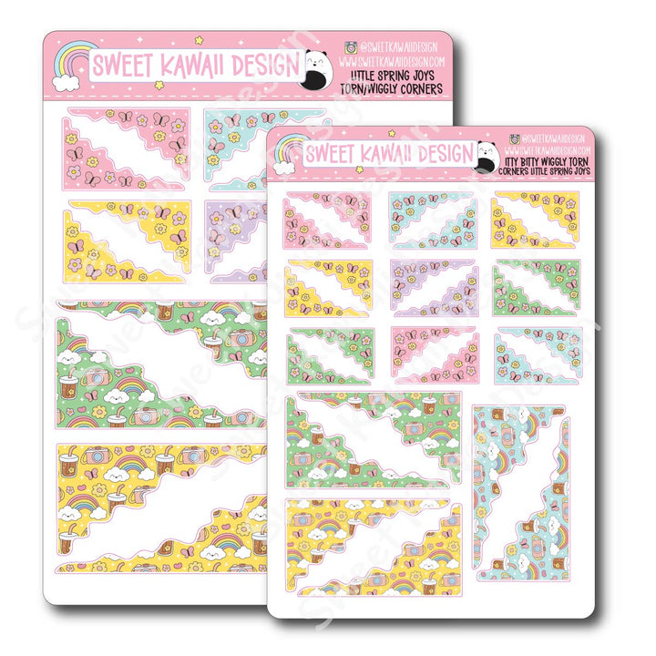 Kawaii Torn / Wiggly Corner Stickers - Little Spring Joys