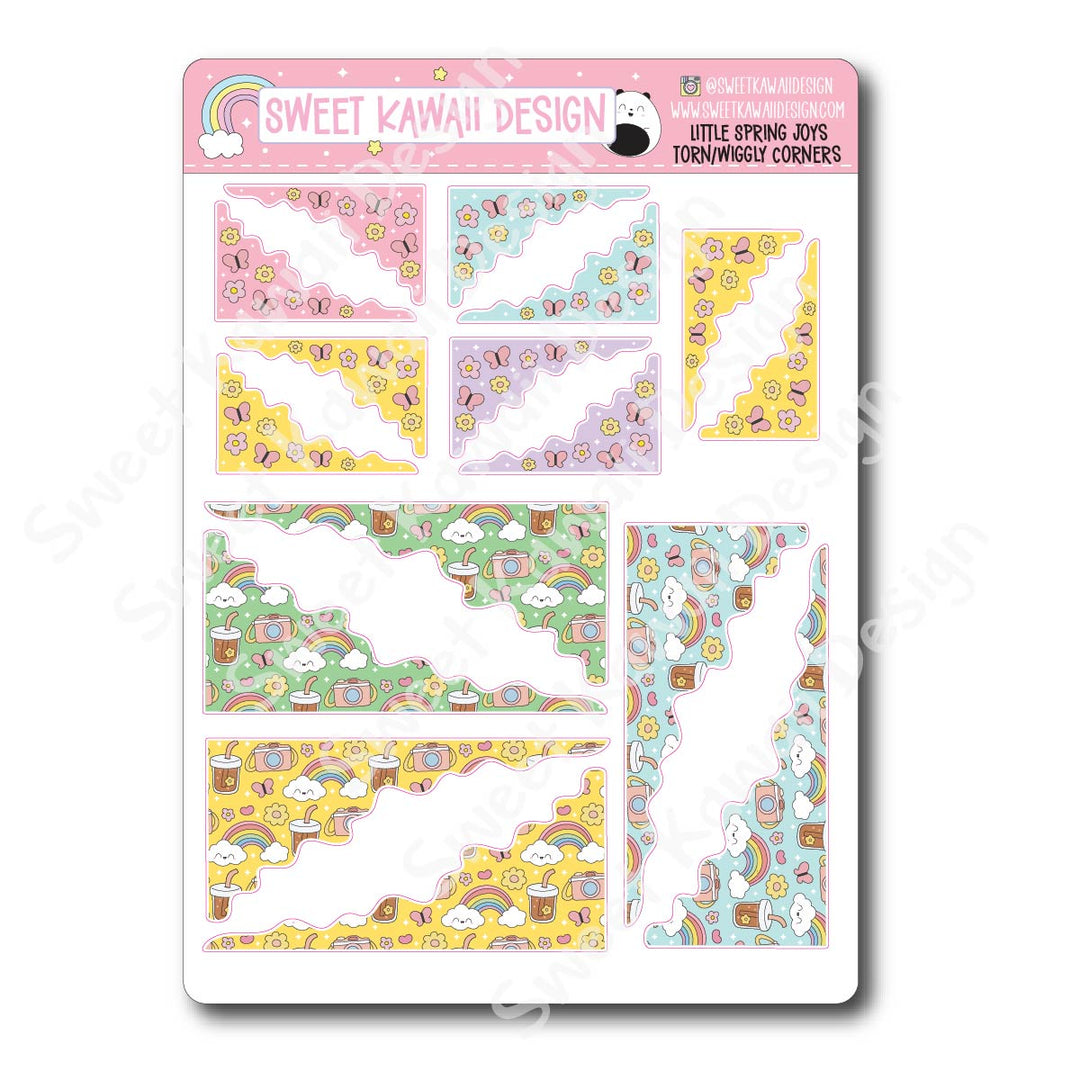 Kawaii Torn / Wiggly Corner Stickers - Little Spring Joys
