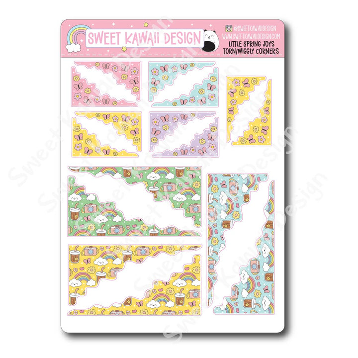Kawaii Torn / Wiggly Corner Stickers - Little Spring Joys