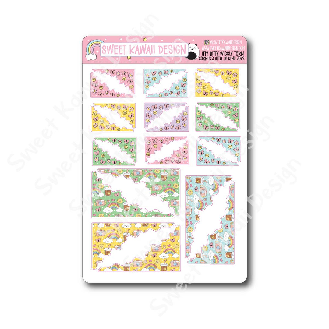Kawaii Torn / Wiggly Corner Stickers - Little Spring Joys