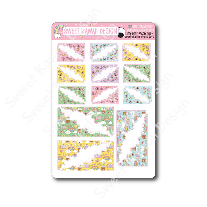 Kawaii Torn / Wiggly Corner Stickers - Little Spring Joys