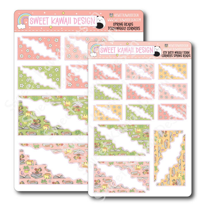 Kawaii Torn / Wiggly Corner Stickers - Spring Reads