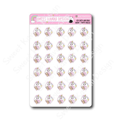 Kawaii Unicorn Stickers - Broke/Empty Wallet