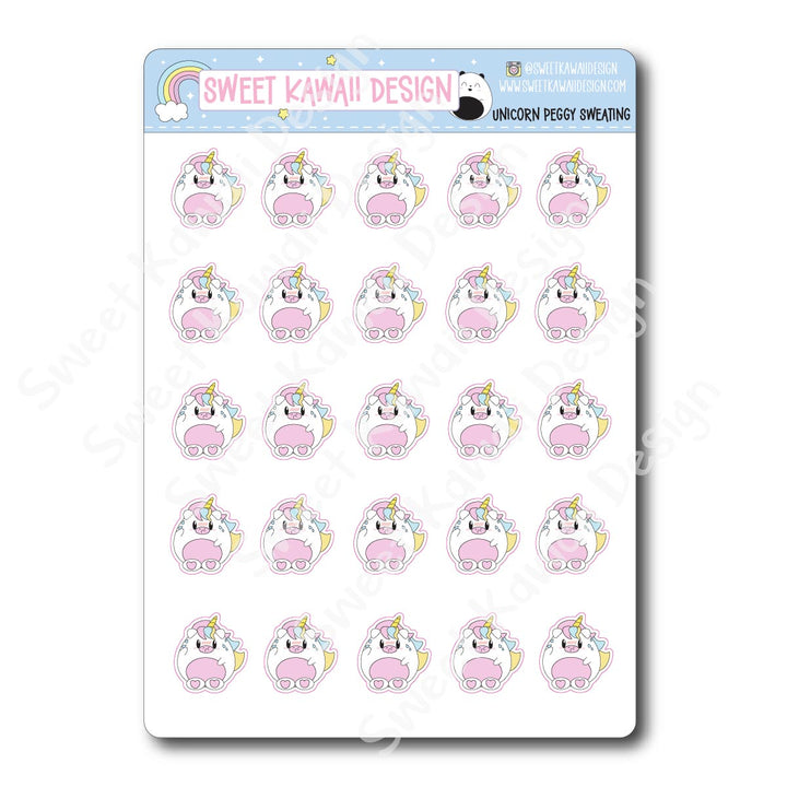 Kawaii Unicorn (Peggy) Stickers - Sweating