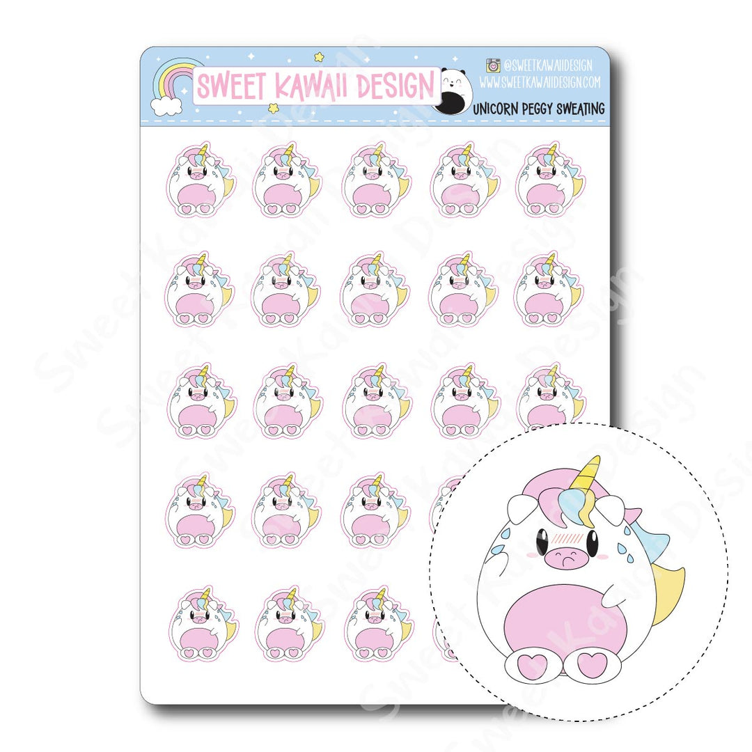 Kawaii Unicorn (Peggy) Stickers - Sweating