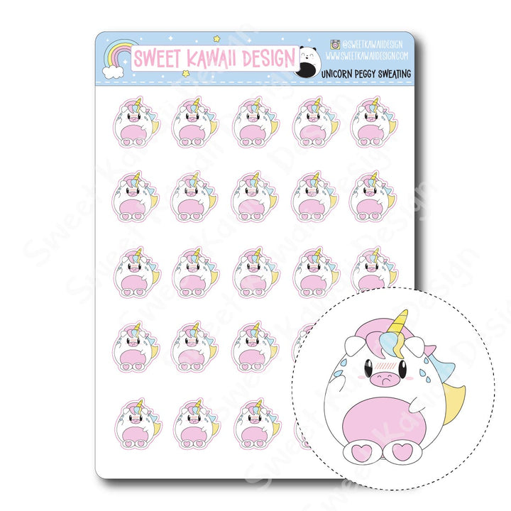 Kawaii Unicorn (Peggy) Stickers - Sweating
