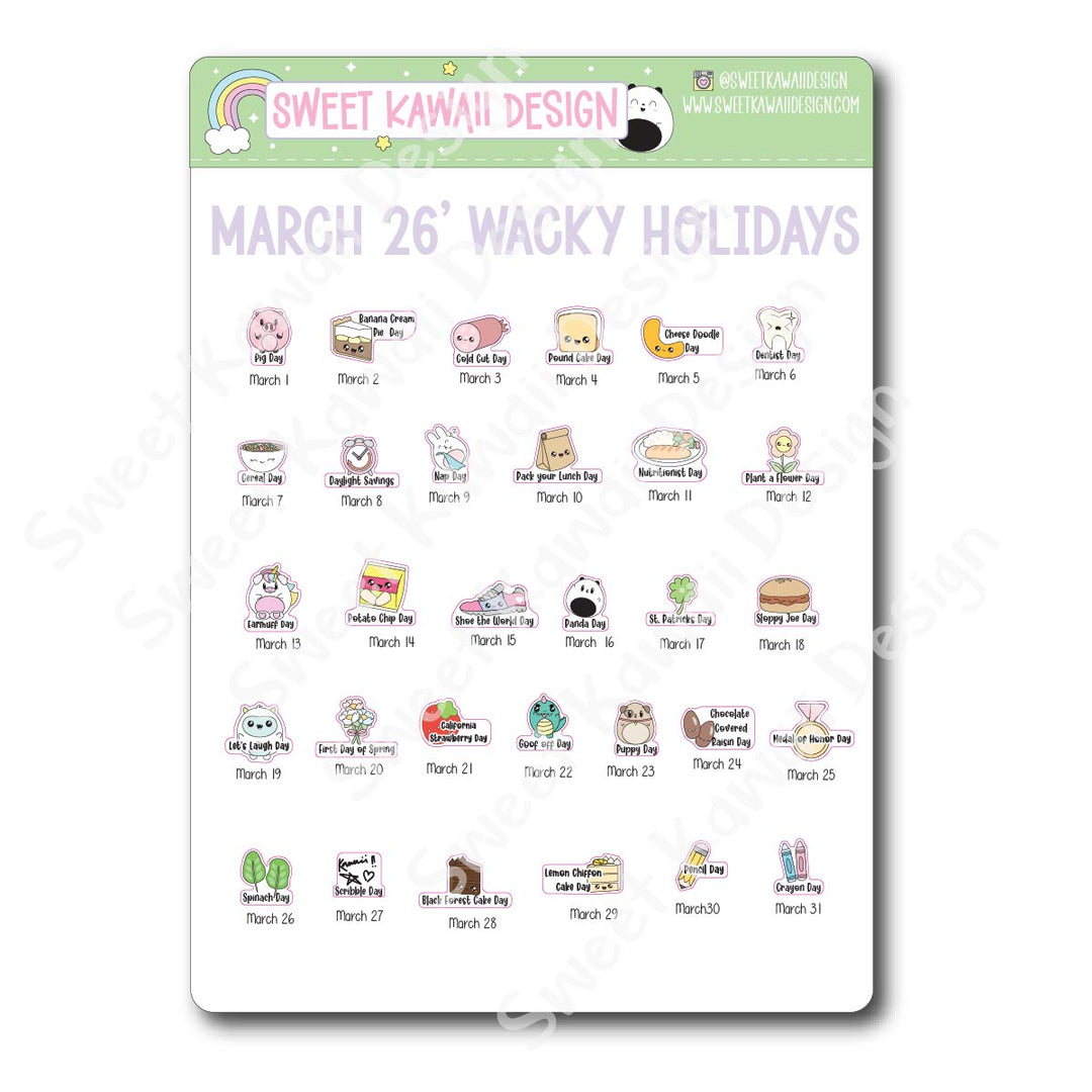 Itty Bitty Kawaii Celebrate the Day Stickers - March 2026