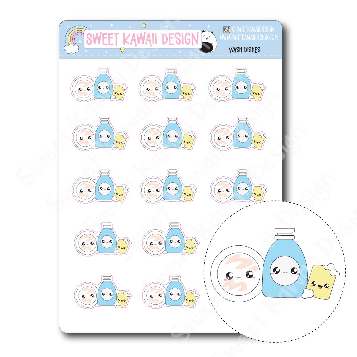 Kawaii Wash Dishes Stickers