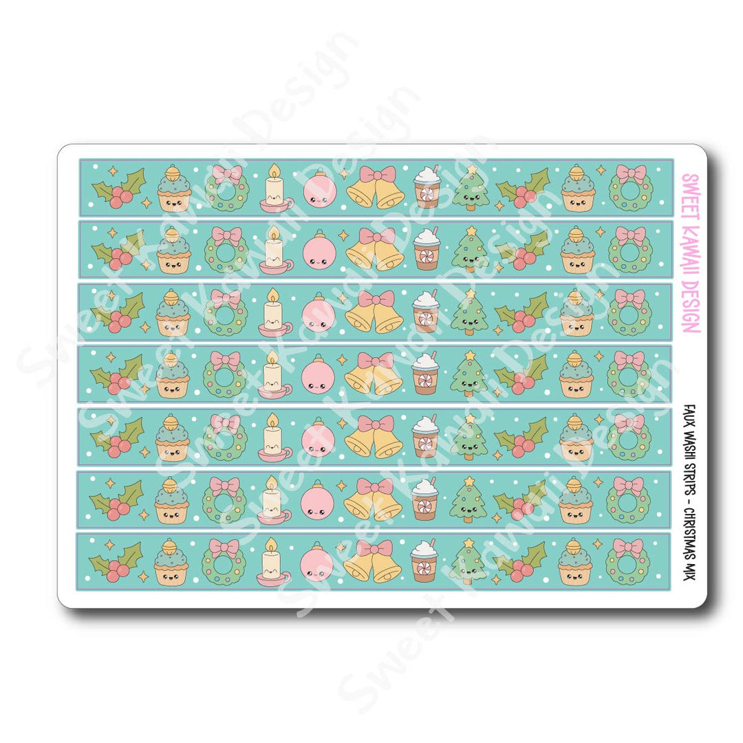 Kawaii Faux Washi Strips - Christmas Mix