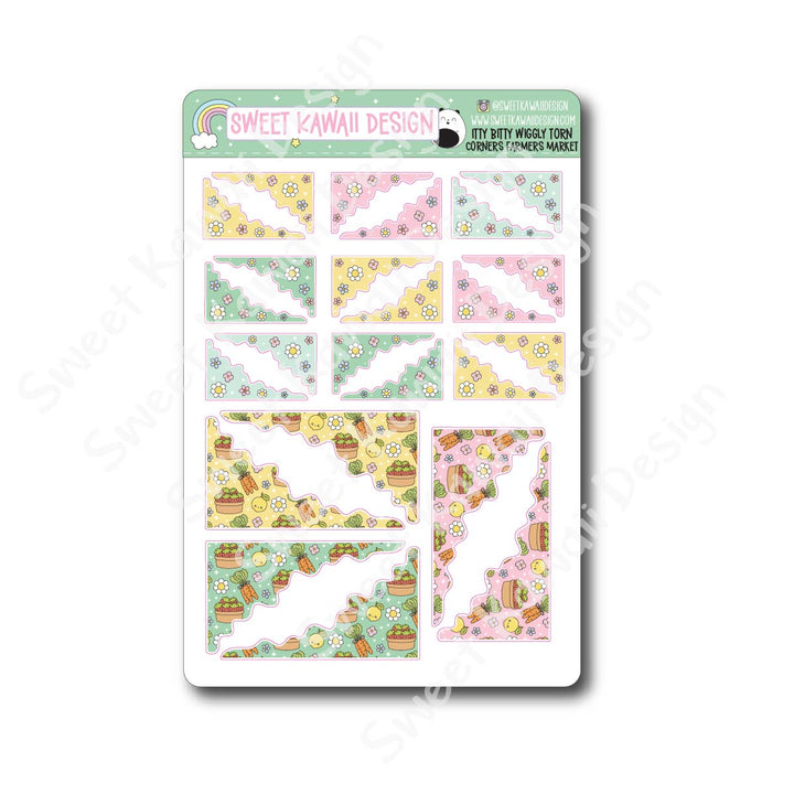Kawaii Torn / Wiggly Corner Stickers - Farmer's Market