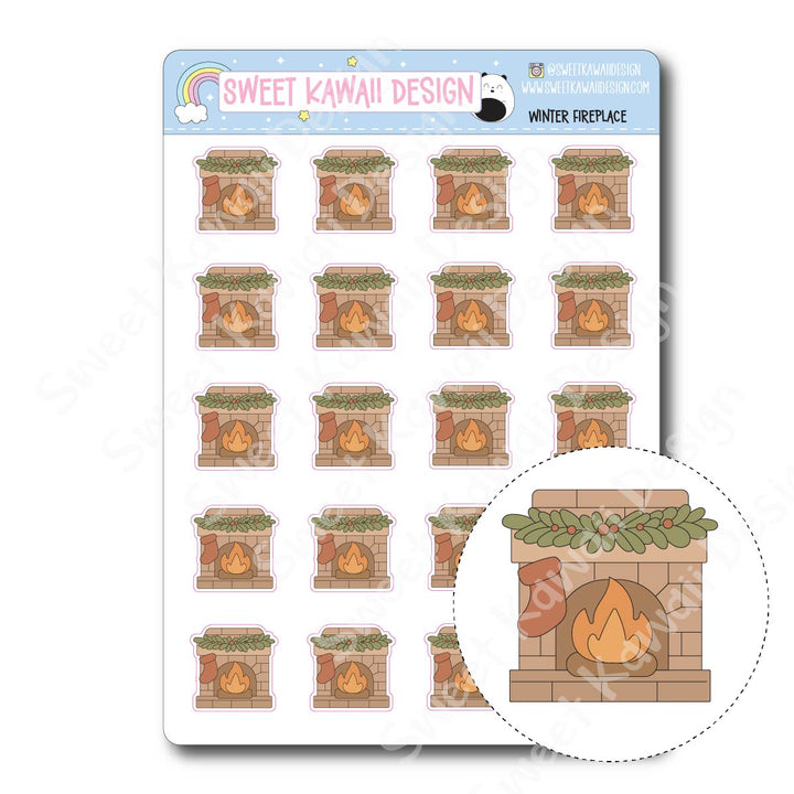 Kawaii Winter Fireplace Stickers