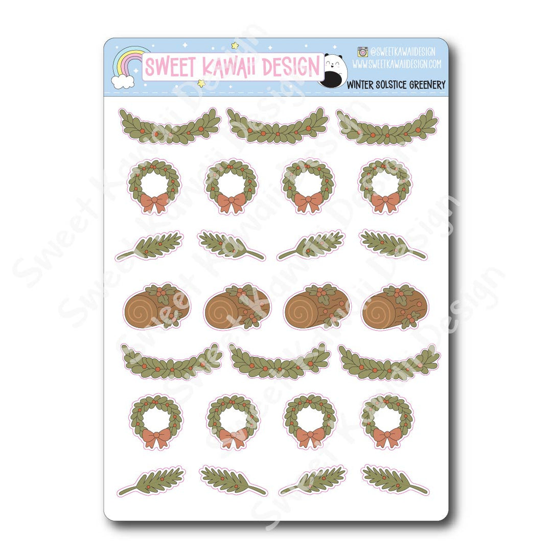 Kawaii Winter Solstice Greenery Stickers