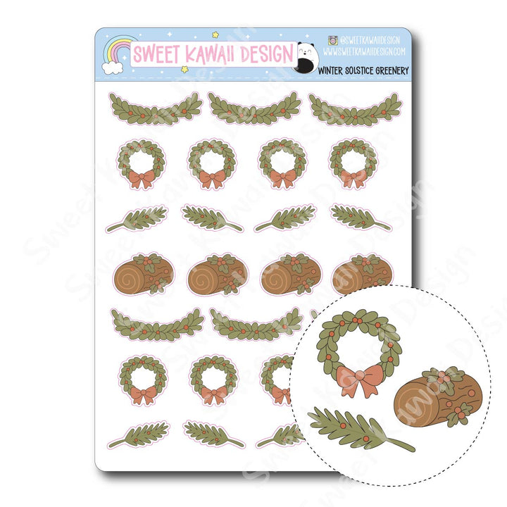 Kawaii Winter Solstice Greenery Stickers