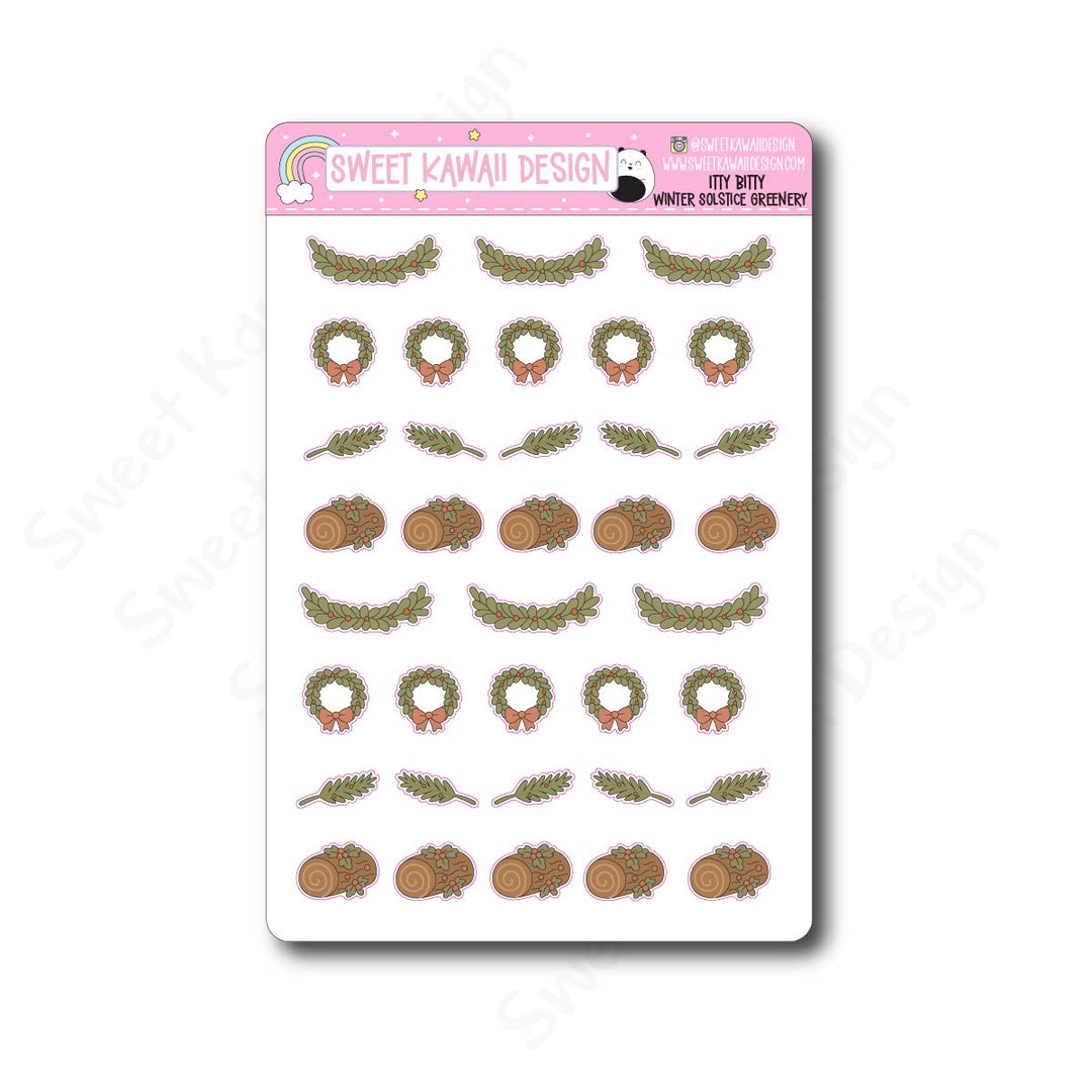 Kawaii Winter Solstice Greenery Stickers