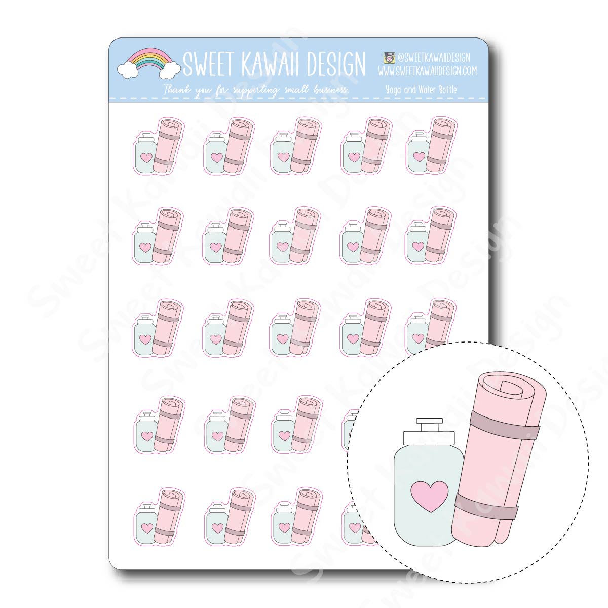 Kawaii Yoga and Water Bottle Stickers Sweet Kawaii Design