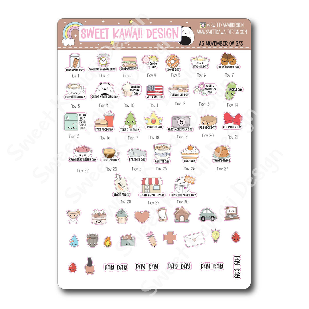 November 2025 Monthly Overview Stickers - A5