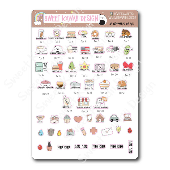 November 2025 Monthly Overview Stickers - A5
