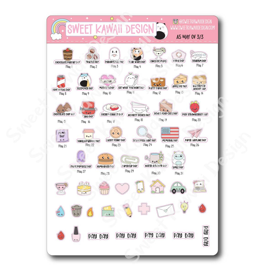 May 2026 Monthly Overview Stickers - A5