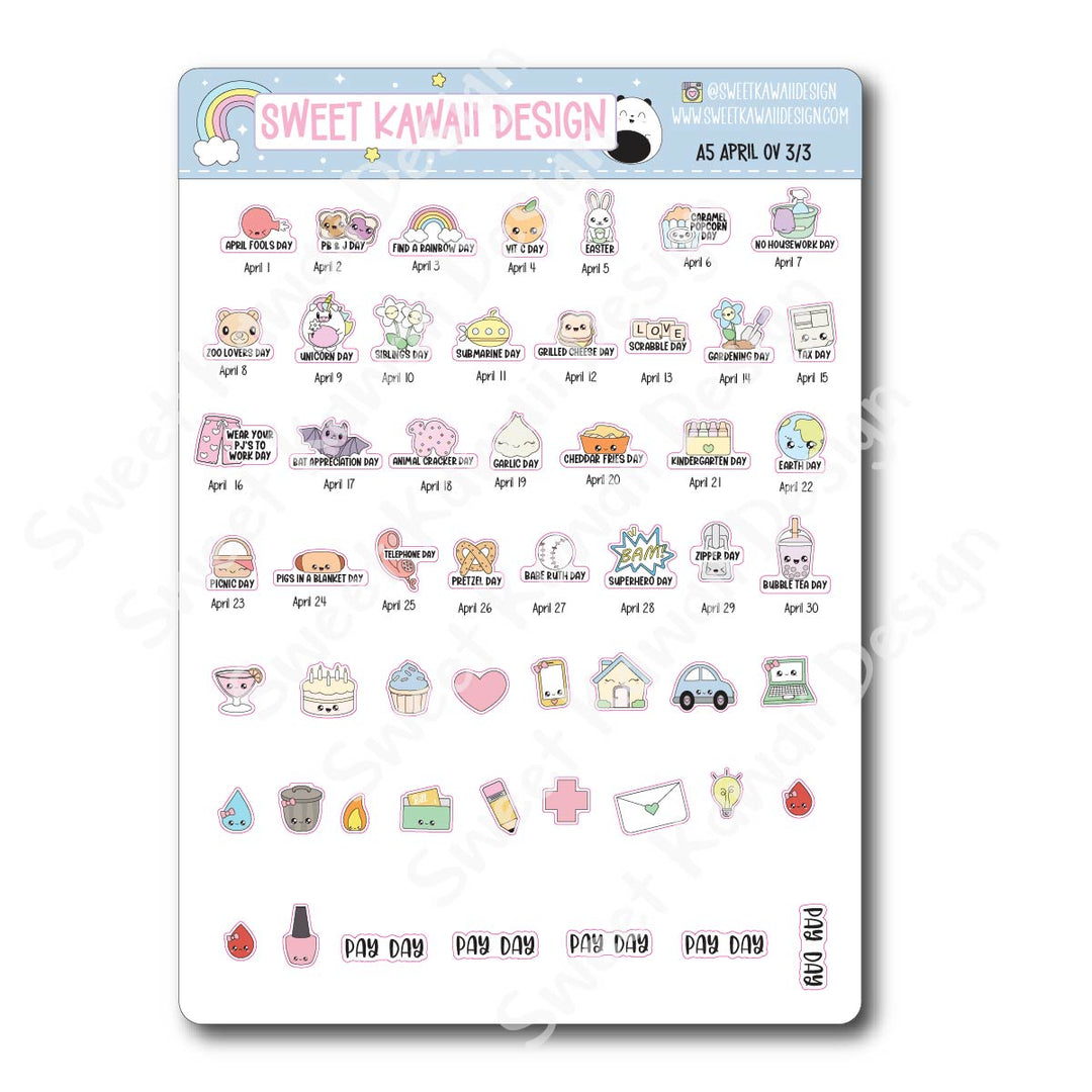 April 2026 Monthly Overview Stickers - A5