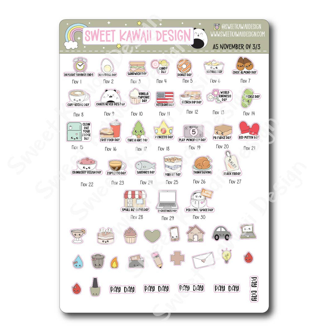 November 2026 Monthly Overview Stickers - A5