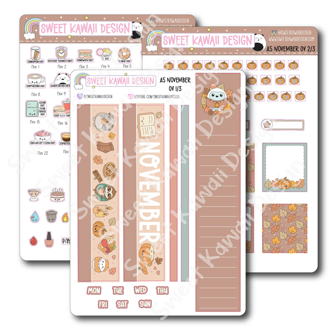 November 2025 Monthly Overview Stickers - A5