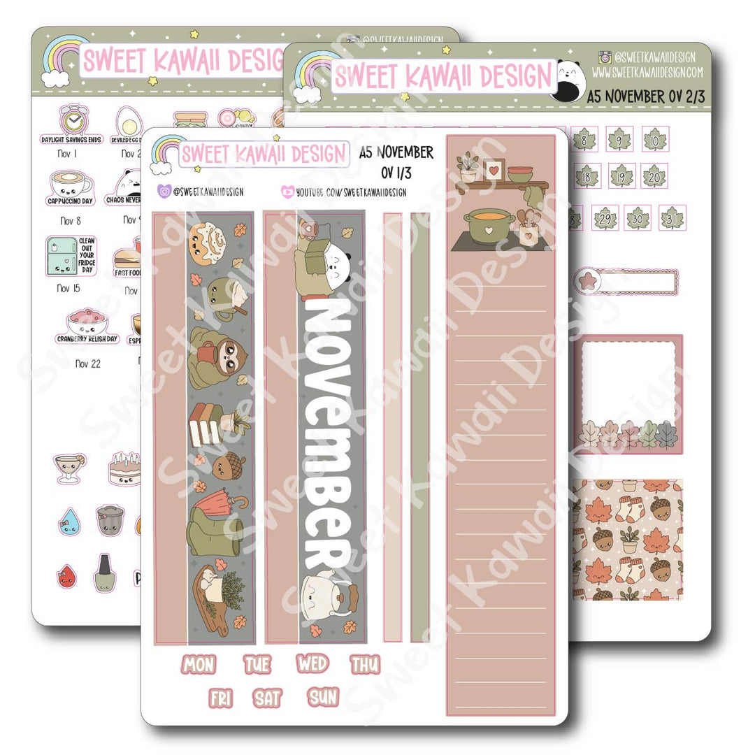 November 2026 Monthly Overview Stickers - A5