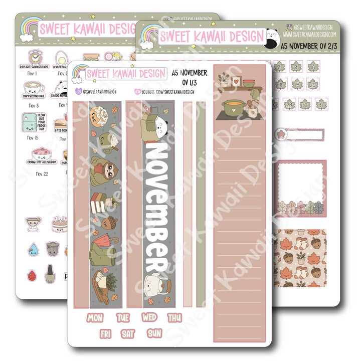 November 2026 Monthly Overview Stickers - A5