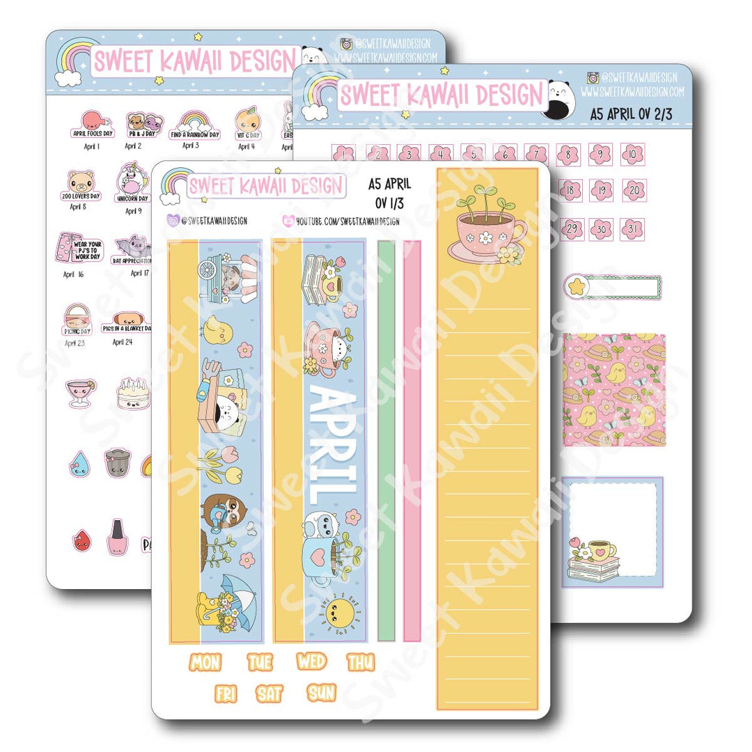 April 2026 Monthly Overview Stickers - A5