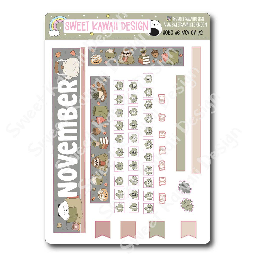 November 2026 Monthly Overview Stickers - Hobo A6