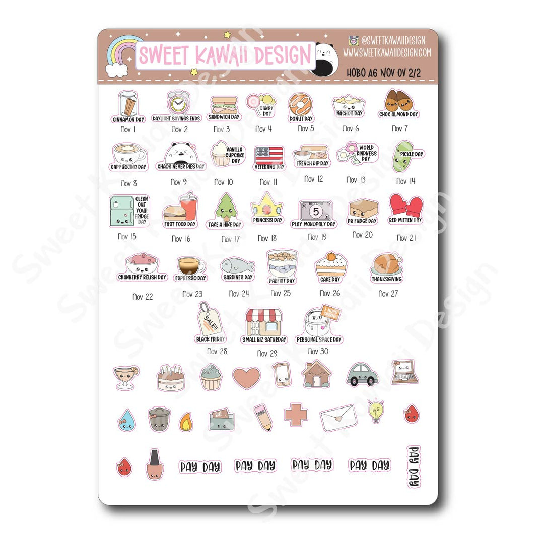 November 2025 Monthly Overview Stickers - Hobo A6