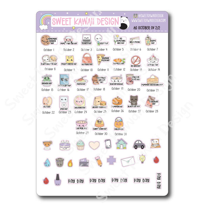 October 2026 Monthly Overview Stickers - Hobo A6