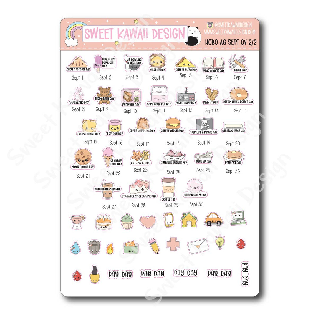 September 2026 Monthly Overview Stickers - Hobo A6