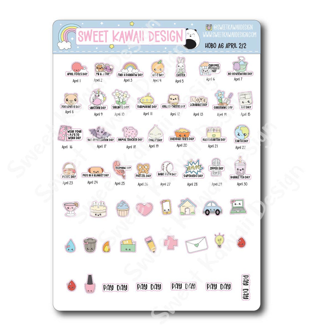 April 2026 Monthly Overview Stickers - Hobo A6