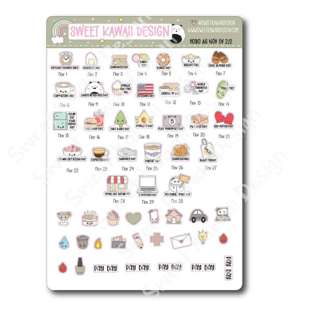 November 2026 Monthly Overview Stickers - Hobo A6