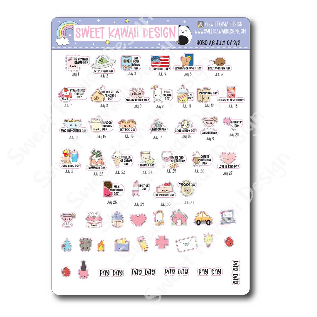 July 2026 Monthly Overview Stickers - Hobo A6