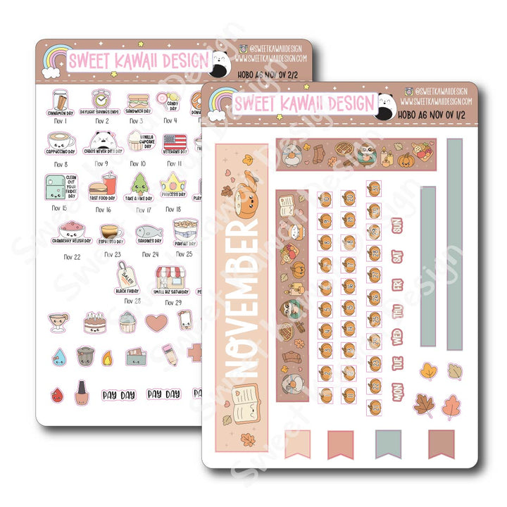 November 2025 Monthly Overview Stickers - Hobo A6