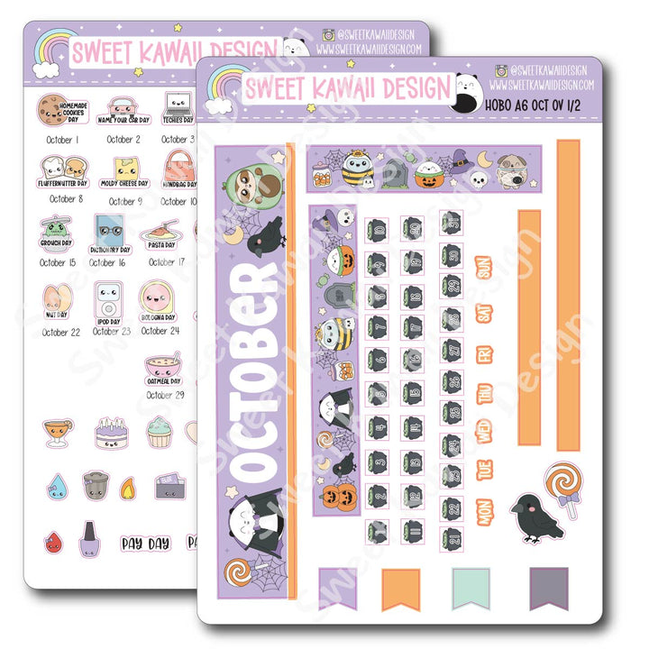 October 2026 Monthly Overview Stickers - Hobo A6
