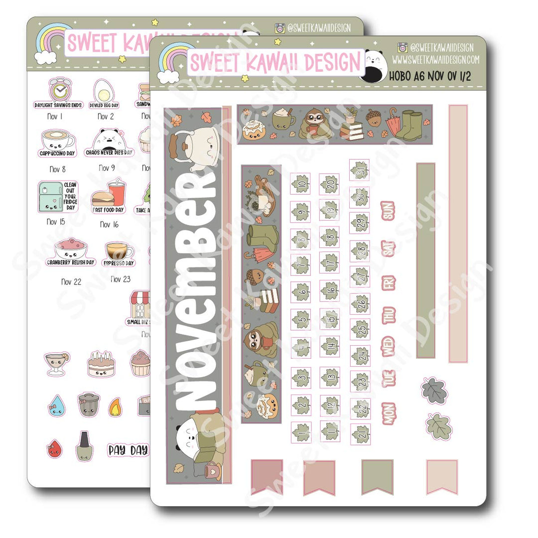 November 2026 Monthly Overview Stickers - Hobo A6