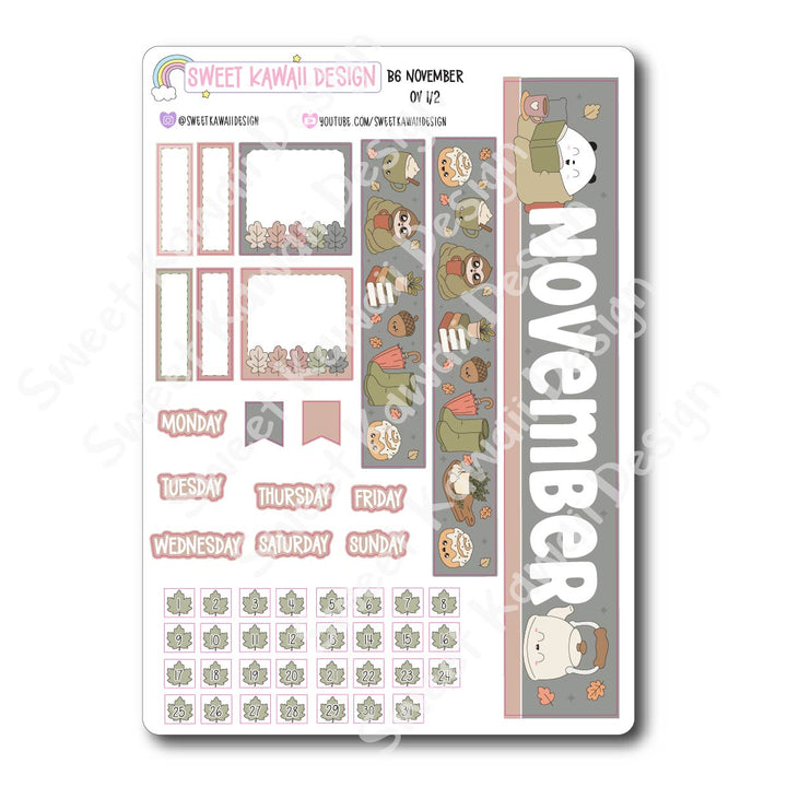 November 2026 Monthly Overview Stickers - B6 (Aura Estelle)