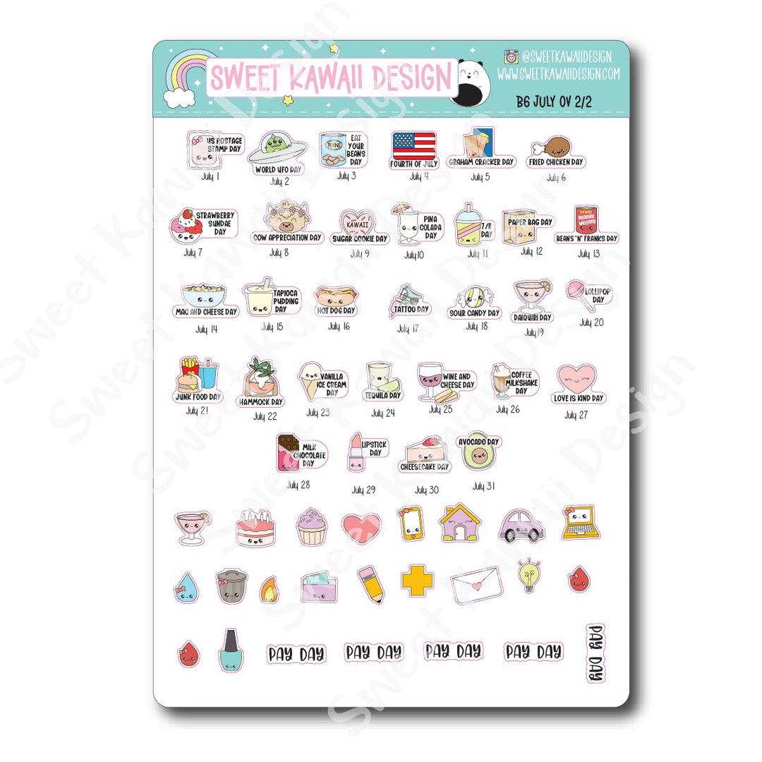 July 2025 Monthly Overview Stickers - B6 (Aura Estelle/Annie Plans)
