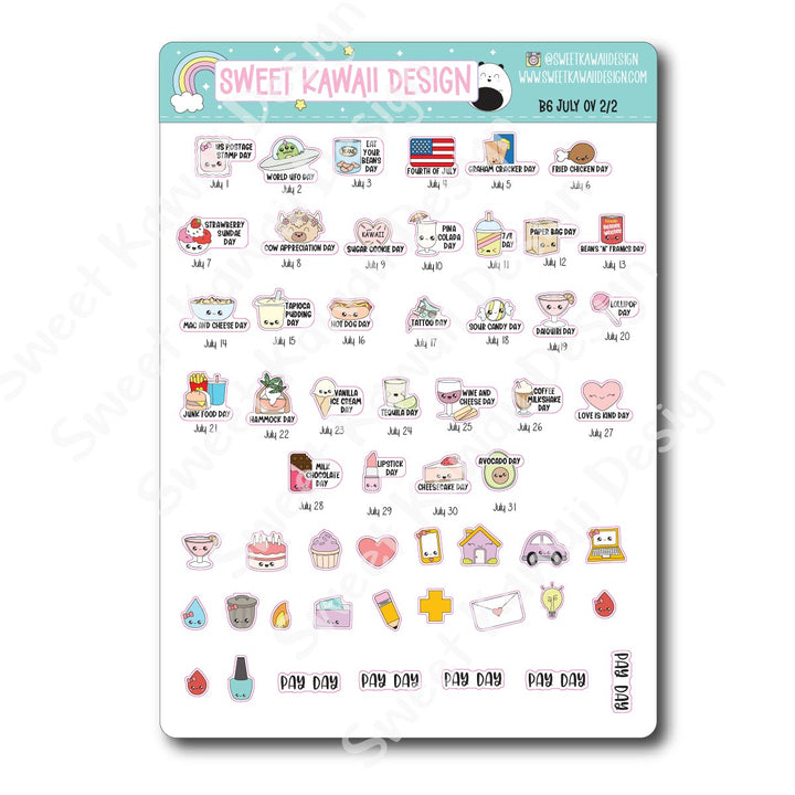 July 2025 Monthly Overview Stickers - B6 (Aura Estelle/Annie Plans)