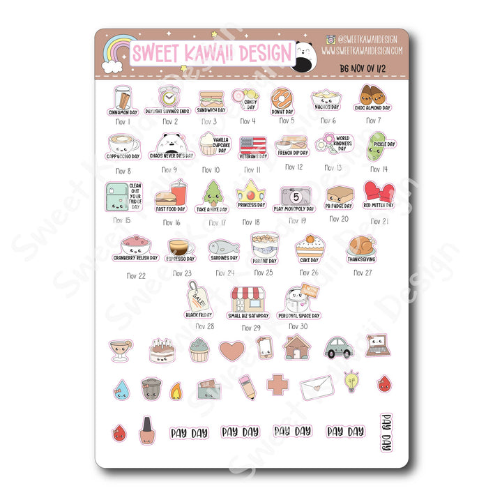 November 2025 Monthly Overview Stickers - B6 (Aura Estelle/Annie Plans)