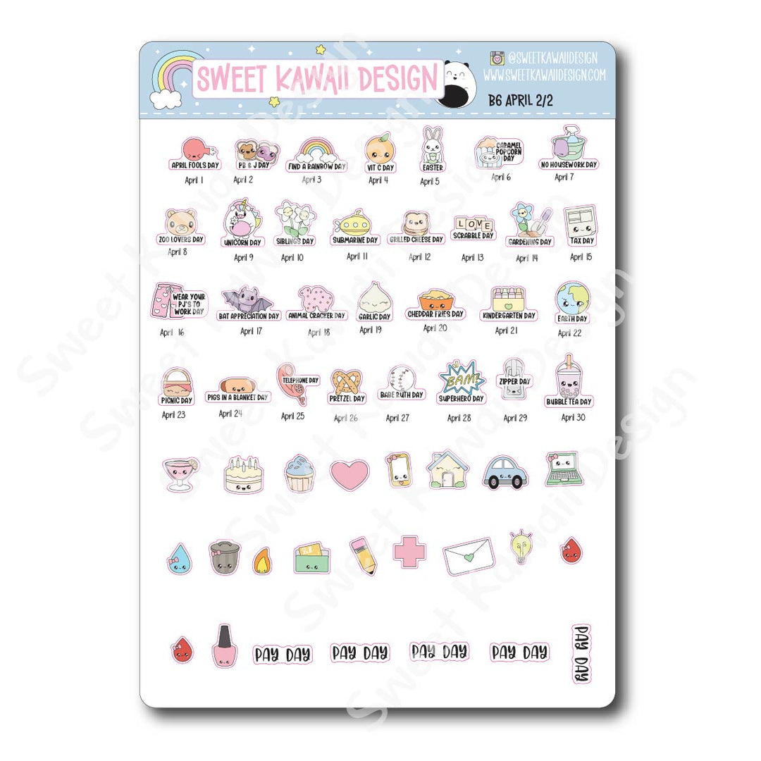 April 2026 Monthly Overview Stickers - B6 (Aura Estelle)