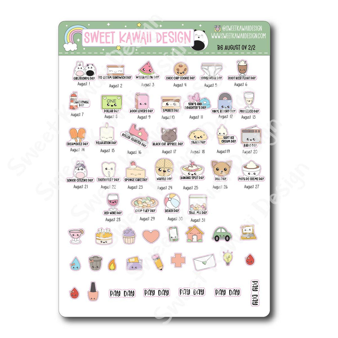 August 2026 Monthly Overview Stickers - B6 (Aura Estelle)