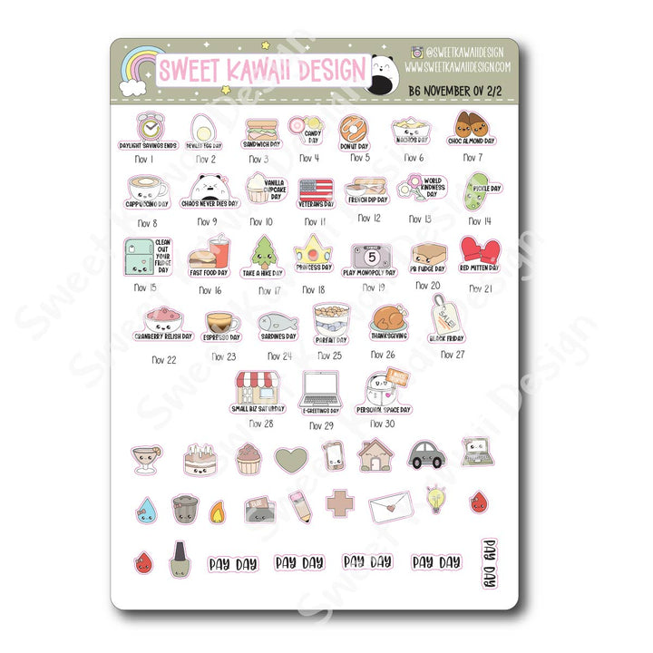 November 2026 Monthly Overview Stickers - B6 (Aura Estelle)