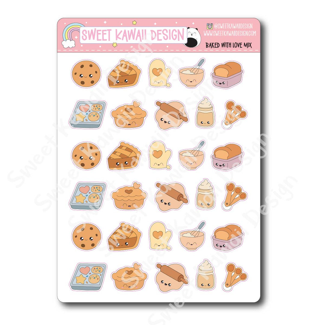 Kawaii Baked with Love Stickers - Mix
