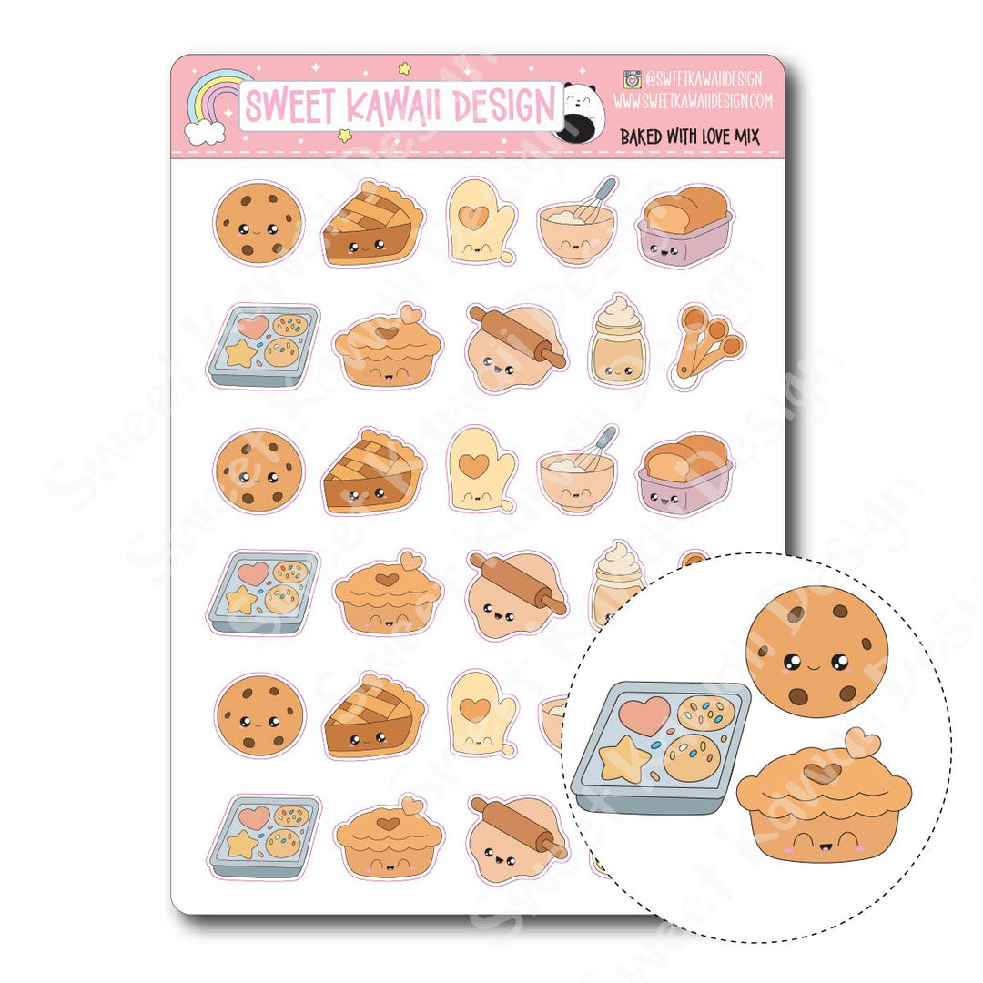 Kawaii Baked with Love Stickers - Mix