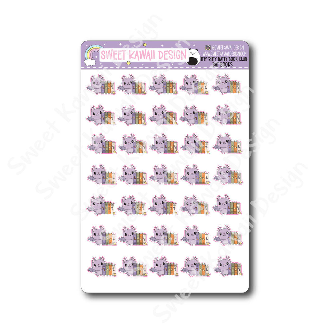 Kawaii Batty Book Club Stickers - Bat Books