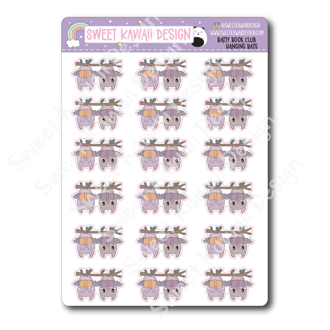 Kawaii Batty Book Club Stickers - Hanging Bats