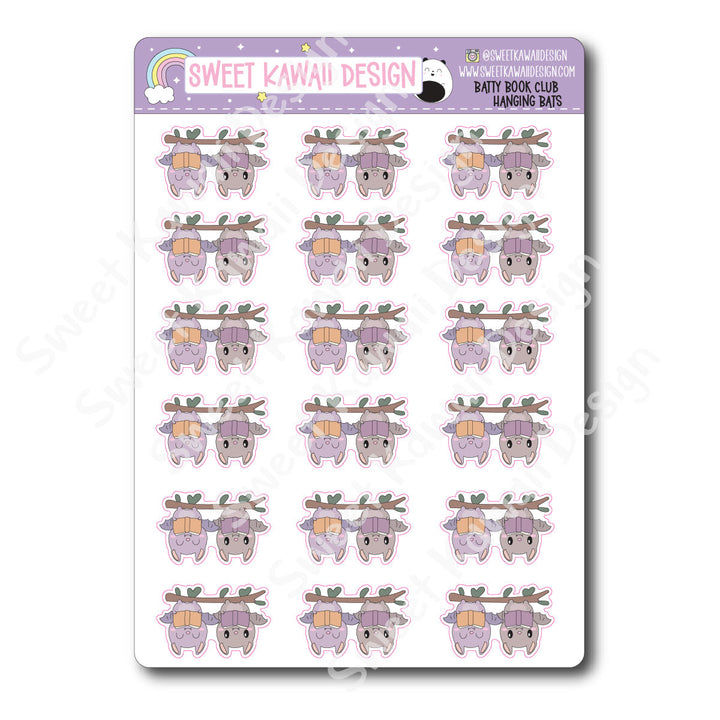 Kawaii Batty Book Club Stickers - Hanging Bats